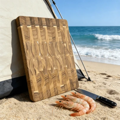 优质端纹砧板，大号相思木肉砧板 – 刀具友好型重型厨房切菜板，节日礼物，男女厨师适用，半包