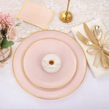 10pcs Pink Plates With Gold Trim - Pink And Gold Plates - Heavy Duty Premium Classic Plates With Gold Edges - Fancy Dinner And Dessert Plates Suitable For 10 Guests, Wedding And Party - Pink - View 5