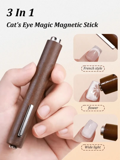 1个三合一强力猫眼凝胶美甲磁铁，多功能UV凝胶指甲油花朵美甲工具磁性棒，适用于家庭美甲沙龙DIY，美甲用品，美甲工具，美甲艺术工具，返校季，美甲，美甲工具，按压式美甲