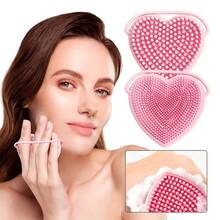 1 Set Of Double-Sided Silicone Manual Cleansing Brush, 1 Double-Sided Silicone Cleansing Brush, Heart-Shaped Manual Scrub Brush For Deep Cleaning And Gentle Exfoliation, Massage Scrub Brush, Daily Pink Manual Cleansing Brush - Pink - View 2