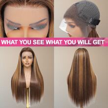 13x6 13x4 Full Lace Front High Definition Wig Invisible High Definition Lace Front Wig 200% Density Blended Human Hair Pre-Plucked Bleached Knots Straight #P4/27 Highlighted Wig 29 Inch 5x5 4x4 Put On And Go High Definition Glueless Lace Closure Wig With Baby Hair For Women - S4/27 - View 3