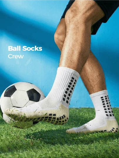 1 Pair Thickened Football Socks For Men, High Tube, Non-Slip, Soccer Socks, Sports Socks, White, Gym, Fall
