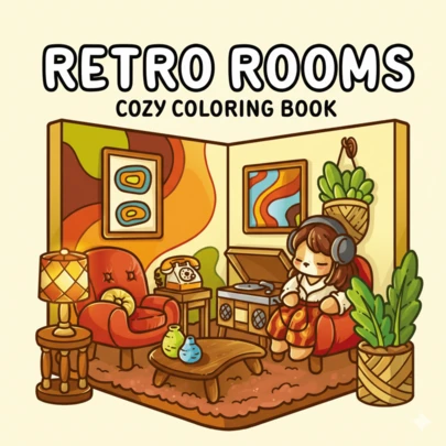 1 Piece Vintage Room Coloring Book: Nostalgic 70s And 80s Home Scenes, Suitable For Relaxation, 44 Pages, 218g Thick Bleed-Proof Paper, Ideal For Stress Relief And Creative Gifts.