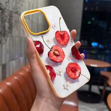Funda para teléfono: Funda de TPU con diseño de cerezas, con una textura similar a la gelatina que es súper elástica, proporcionando una sensación fresca al usarla, adecuada para los modelos  16 Pro Max, 16, 15 Pro, 14 Plus, 13, 12 Pro. Regalos para Halloween, Navidad y Día de Acción de Gracias. - Verde - Ver 1