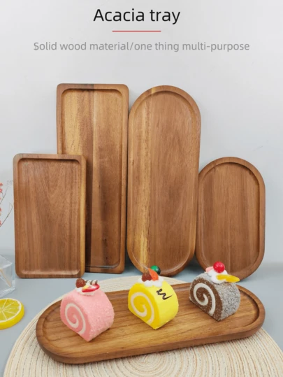 1 pieza Bandeja de madera de palo de rosa, bandeja de servir, plato de frutas, bandeja de aperitivos, soporte para tartas, plato decorativo, bandeja de madera multiusos, bandeja de café, bandeja de tocador de baño, soporte rústico para jabón, para decoración del hogar, exhibición de mesa, almacenamiento de cocina, adecuado para el Día de San Valentín, cumpleaños, fiesta