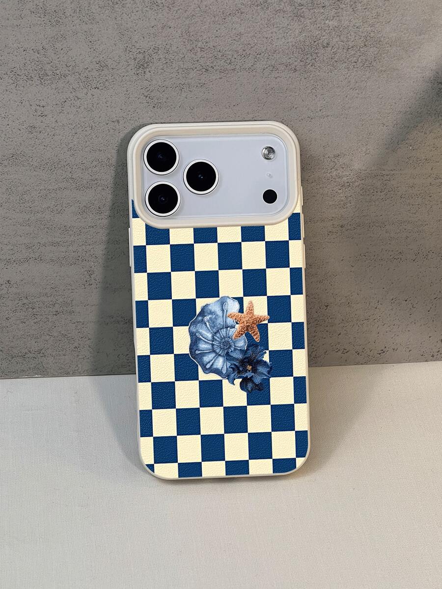 格纹图案1件装蓝色格纹贝壳图案防水防震防滑软手机壳，适合作为生日、节日礼物送给朋友、家人、情侣，兼容苹果手机 - 彩色 - 查看 1