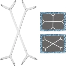 2个装可调节床单固定夹三角弹力床罩夹，金属夹头，适用于桌布、沙发套，黑色尼龙编织，建议手洗 - 兩邊四夾 - 查看 14