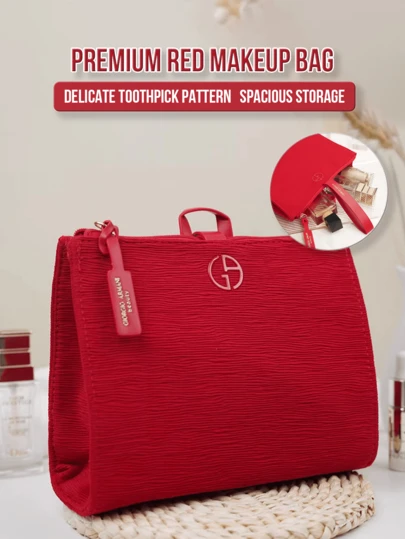 Giorgio Armani Armani Beauty Red Corduroy Makeup Bag, Premium Red Toothpick Pattern, Soft Corduroy Texture, Water-Resistant Lining, Durable Zipper Closure, Secure Sealing, Large Capacity Multi-Compartment Storage, Reinforced Handle, Portable Lightweight Design, Travel-Friendly, Stain-Resistant, Easy To Clean, Versatile Organizer, Luxury Aesthetic, Ideal For Women, Makeup Artists, Travelers, Professionals, Perfect For Daily Commute, Gym, Travel, Home Storage, Gift For Her