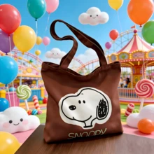 SNOOPY 1个复古棕色帆布单肩包，时尚休闲轻便便携，适合返校、日常通勤和购物，是完美的礼物之选。 - 彩色 - 查看 5
