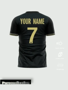 Áo đấu bóng đá phiên bản đặc biệt World Cup Paris 2026 được thiết kế riêng - Logo, tên và số cá nhân hóa, họa tiết đen vàng sang trọng, chất liệu vải mềm mại thoáng khí. - màu đen - Xem 3