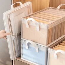 1pc Transparent Stackable Storage Box With Lid, Large Capacity Handled Storage Container, Space-Saving, Convenient For Organization, Multi-Purpose Storage Box, Transparent Storage Organizer, Thick Storage Box, Suitable For Home, Dorm, Bedroom, Closet, Etc. Valentine's Day Sunshine Travel Cooling - Clear - View 2