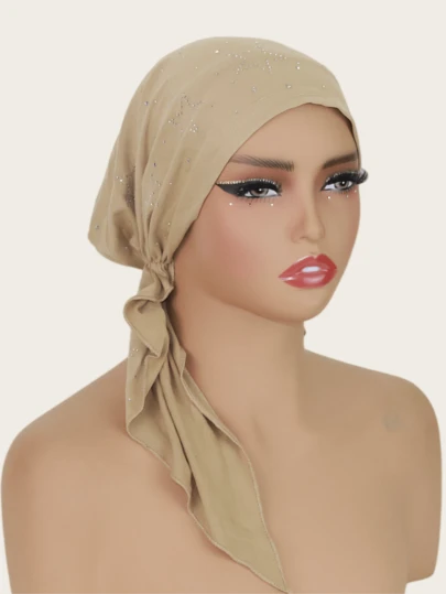 1pc Women's Milk Silk Hijab, Fashion Convenient Cap With Rhinestone Decoration, Muslim Home Headwear