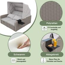 Double Poly-Rattan Garden Furniture Set, Garden Sofa, Reclining Sofa, Removable Canopy, Poly-Rattan And Sponge, Khaki - Khaki - View 5