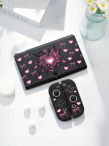 1个粉色爱心蜘蛛网图案Switch保护套/收纳袋，适用于Switch2 (2025)/Switch OLED/Switch NS/Lite，新款第二代Switch游戏配件保护套，加长电池版游戏机配件保护套，送给Switch玩家的最佳礼物 - 彩色 - 查看 4