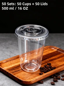 20Sets/20PCS Cups + 20PCS Lids, Super Thick Disposable Molded Plastic Cups For Milk Tea, Coffee, Beverages, Ice Cream, 360ml/500ml Unbreakable, Random Patterns, Suitable For Parties, Thanksgiving, Halloween, Christmas - 20Set(40PCS) - View 9