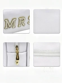 1pc Waterproof Bridal Cosmetic Bag, Large Capacity Elegant Toiletry Bag For Women, Back To School Season - White - View 9