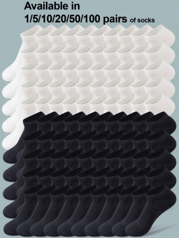 1/5/10/20/50/100 Pairs Men's Black & White Solid Color Casual Breathable Thin Ankle Socks