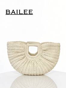BAILEE 一款休閒時尚度假風編織扇形手提包，拉鍊開合，大容量，適合搭配穿搭，亦可作為禮物選擇 - 彩色 - 查看 20