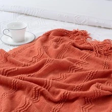 Lightweight Knit Blanket, Suitable For Camping, Air-Conditioned Rooms, Shawl, Spring/Summer - Coral Orange - View 7