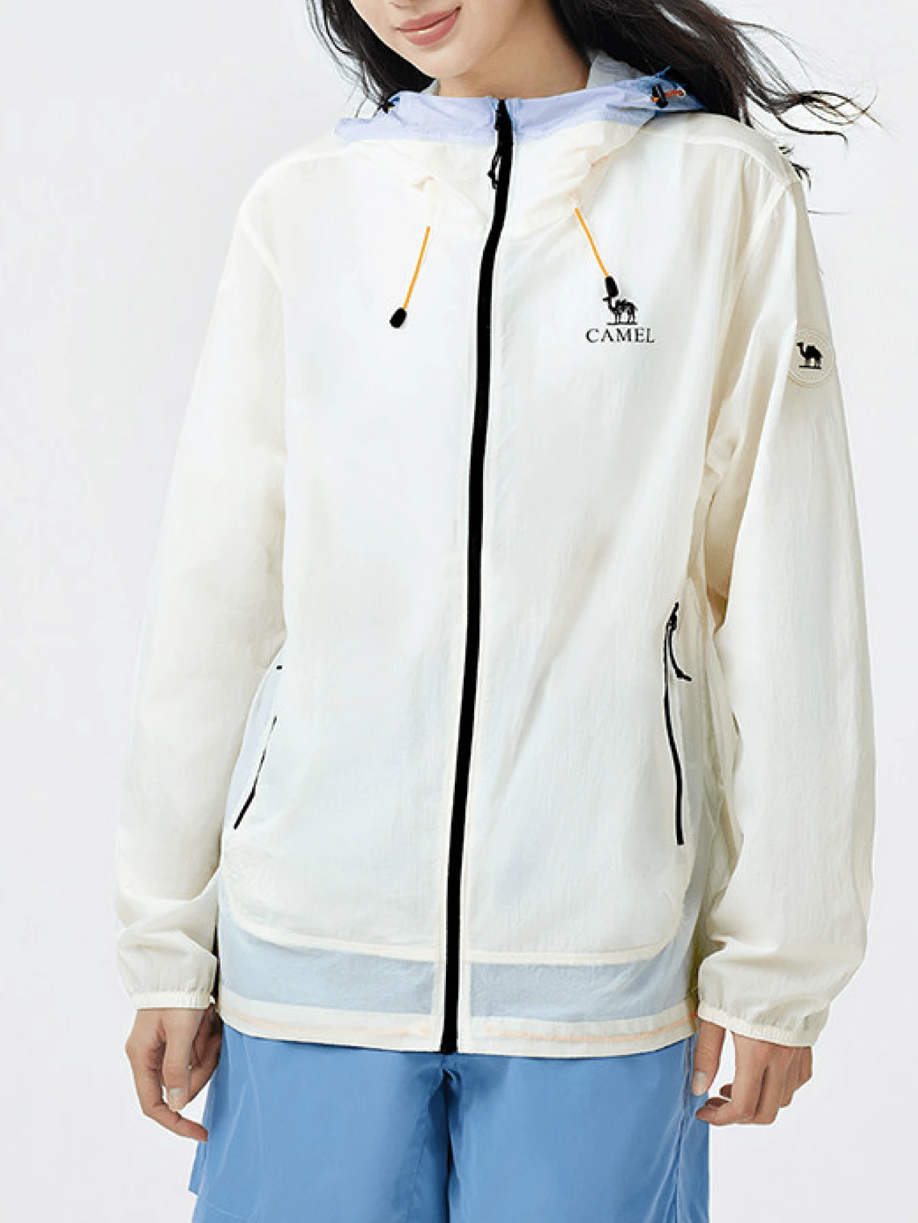 CAMEL CROWN Women's Lightweight UV Protection, Quick Dry Ice Silk Breathable Jacket For Summer - Warm White/Distant Mountain Blue - View 1