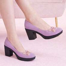 Zapatos de tacón grueso con detalle de mariposa y plataforma - Lila Púrpura - Ver 3