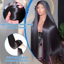 24 Inch Put And Go Glueless Wig 5*5 Frontal Lace Closure Hair 200% Density Straight Lace Front Wigs Blended Hair Pre Plucked 13x4 13*6 HD Lace Frontal Bleached Knots Pre Everything Ready To Wear Closure 1B# Black Glueless Wig For Wome - Natural & Black - View 4