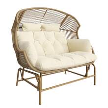 Double Garden Rocking Chair, Patio Hanging Chair, Outdoor Swing Egg Chair, Rocking Chair, Garden Swing, Balcony Swing, Wooden - Khaki - View 5