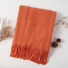 Lightweight Knit Blanket, Suitable For Camping, Air-Conditioned Rooms, Shawl, Spring/Summer - Coral Orange - View 8