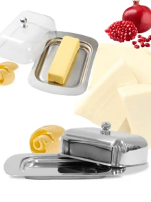 1 pieza Plato para mantequilla de acero inoxidable, caja conservadora de queso, caja de cubiertos estilo europeo, bandeja para mantequilla y queso, caja de pan, plato para pastel, caja para pastel coreana, adecuado para reuniones familiares, fiestas con amigos, comidas al aire libre, Día de la Madre, Halloween, Acción de Gracias, Navidad y utensilios de cocina, plato para mantequilla con tapa. - Ver 12
