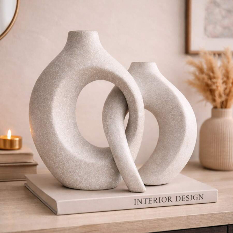 Monaco Ceramic Vase Pair - Light Grey - View 1