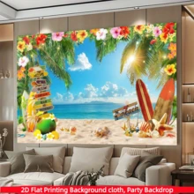1PC,2D Flat,Hawaiian Beach Background Banner, Summer Hawaiian Tropical Palm Tree Photography Background, Polyester Material, Suitable For Indoor/Outdoor Hawaiian Parties, Birthdays, Weddings, Summer Decoration, Photo Booth Background, Holiday Party Supplies - A - View 7