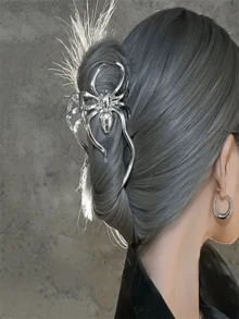 Halloween Alloy Spider Net Hair Claw Silvery Hollow Out Grab Clip Simple Back Head Strong Hold Hair Claw Clip Halloween Gift - Multicolor - View 6