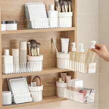 Organizador de baño giratorio transparente, caja de almacenamiento de maquillaje y artículos de tocador ahorradora de espacio para el mostrador del tocador - Multicolor - Ver 2