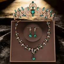 1套巴洛克风格新娘奢华皇冠，婚礼派对头饰配饰套装 - 彩色 - 查看 3