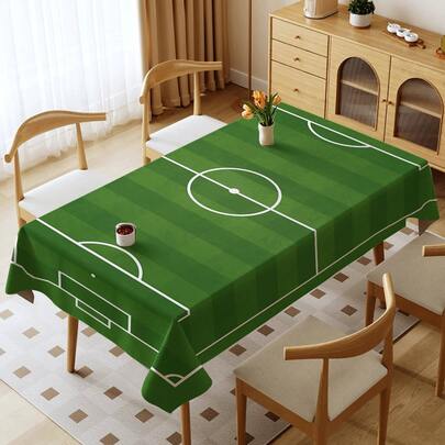 1pc World Cup Football Field Pattern Tablecloth, 100% Polyester, Rectangular, Woven, Suitable For Home Kitchen Dining, Party, Picnic, Date, Wedding, Theme Party Decoration, Indoor And Outdoor Use