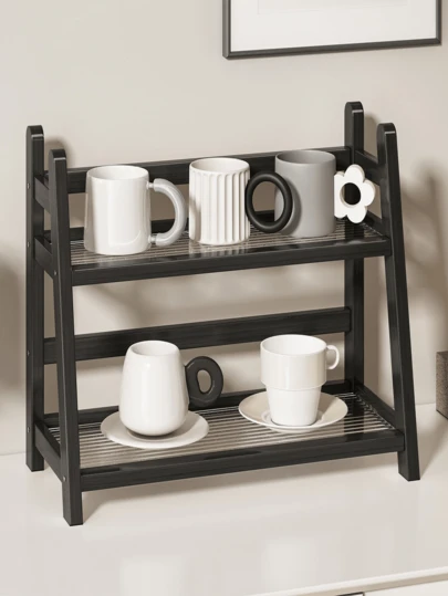 رف منظم متعدد الوظائف من الخيزران للمكتب، حامل لأكواب وأدوات الشاي، مناسب للمنزل والمكتب
