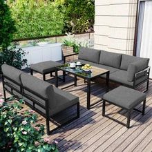Garden Lounge Chair Set, Combination Of Aluminium Chairs, For Garden Balcony, With Reclining Function, Four-Way Adjustable Backrest, Including Soft Seat And Back Cushions, Grey (Preview SKU: Hw00002aaa) - Grey - View 5