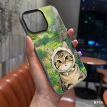Funda para teléfono: Funda de TPU con diseño de gato pintado al óleo, con una textura similar a la gelatina que es súper elástica, proporcionando una sensación agradable al usarla, adecuada para los modelos  16 Pro Max, 16, 15 Pro, 14 Plus, 13, 12 Pro. Halloween - Negro - Ver 3