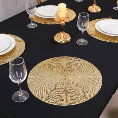 4/6 piezas Manteles individuales redondos de PVC dorado de 15 pulgadas, con patrón de fuegos artificiales, lavables, adecuados para comidas, eventos, fiestas, bodas, despedidas de soltera, uso diario en el hogar
