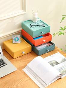 Macaron Color Stackable Desktop Storage Drawers, Fashionable Desktop Organizer Box, Suitable For Office Supplies, Desktop Storage Box (Handle Color Random) Office Desk Accessories Desk Accessories Pen Holder Office Accessories - Macaron Colors - View 9