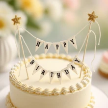 1 pièce Drapeau décoratif de gâteau non comestible, Bannière de décoration de gâteau d'anniversaire joyeux à double face colorée, Dessus de gâteau en toile de jute blanche - Style 2 - Voir 8