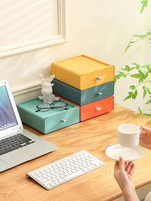 Macaron Color Stackable Desktop Storage Drawers, Fashionable Desktop Organizer Box, Suitable For Office Supplies, Desktop Storage Box (Handle Color Random) Office Desk Accessories Desk Accessories Pen Holder Office Accessories - Macaron Colors - View 8