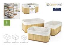 AURA DECO - Confortime conjunto de 3 cestos de arrumação em bambu natural, cestos organizadores decorativos, 2 tamanhos disponíveis (27/23,5/20 cm ou 32/28/24,5 cm) - bambu - Ver 2