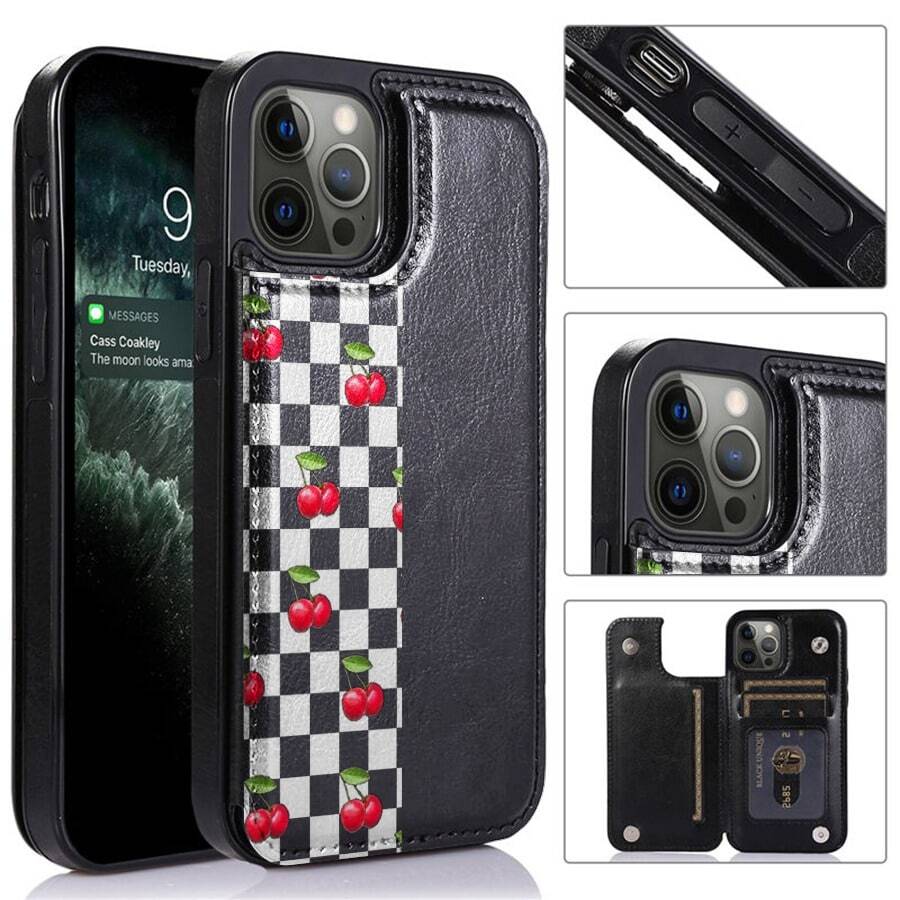 Wavy Checkered Flag Pattern Faux Leather Wallet Case For IPhone 17/16 Pro Max/15/14/13/12/11/ Galaxy Phone Cases|Slim Shockproof TPU With 3 Card Slots|Gift Idea- Replace Your Wallet - 黑色2 - 查看 1