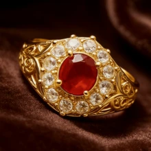 女士复古波西米亚风红色立方氧化锆戒指 - 四爪镶嵌圆形酒红色主石，18K镀金首饰，适合婚礼、周年纪念、生日礼物 - 奢华配饰 - 戒指 - 查看 2