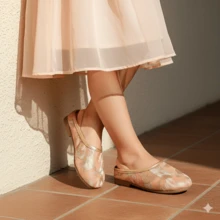 1 Pair Girls' Embroidered Mesh Fashion Shoes, Pink Floral Mesh Mary Jane Shoes With Elastic Strap, Round Toe Design, Contrast Gold Metal Strap, Lightweight Breathable Hook And Loop Closure Flat Princess Shoes, Textured Sole For Comfort And Stability, Suitable For 2-14 Years Old Girls For Occasions Like Parties, Holidays, Vacations - Màu Hồng  San hô - Xem 4