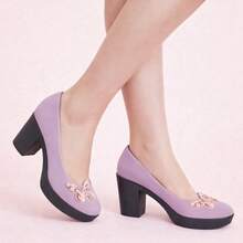 Zapatos de tacón grueso con detalle de mariposa y plataforma - Lila Púrpura - Ver 2