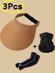 Three Pieces Adjustable Straw Hat With A Peaked Top, New Summer Fashionable And Neutral Foldable Wide-Brimmed Sun Hat, Casual Multi-Functional Bohemian Retro Street Elegant Style, Polyester Fabric, Spring And Summer Style - Multicolor - View 15