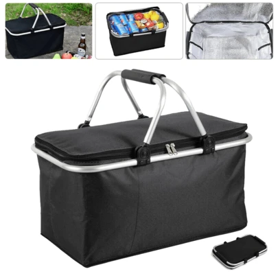 Lislark Picnic Basket Cooler Bag 30L Lunch Camping Food Box Folding Cooling Cool Bags Waterproof Outdoor BBQ Travel Camping Baskets With Carry Handle