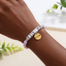 1件优雅字母串珠多面玻璃吊坠女士手链，适合日常佩戴、派对、送礼、珠宝首饰 - 彩色 - 查看 6